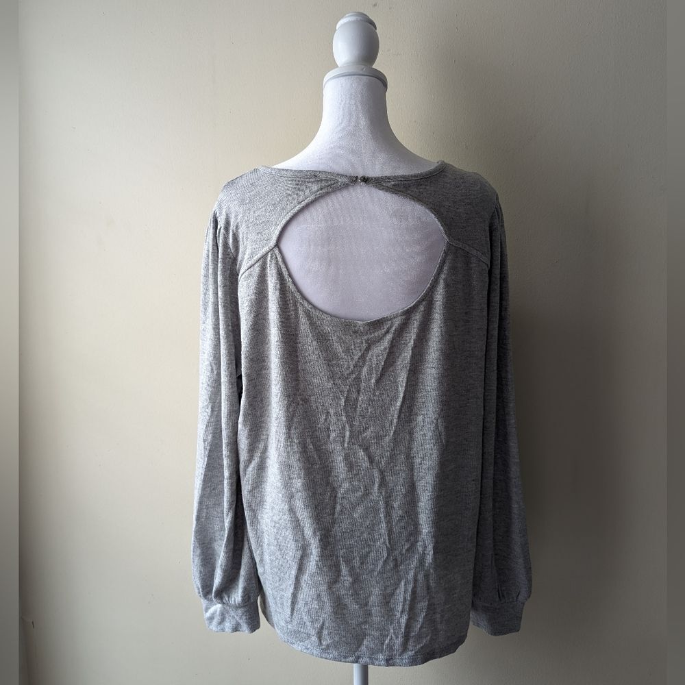Loft Long Sleeve Sweater Keyhole Back Gray Large